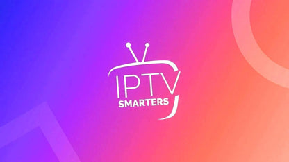 IPTV Smarters logo on a vibrant gradient background promoting streaming entertainment services.